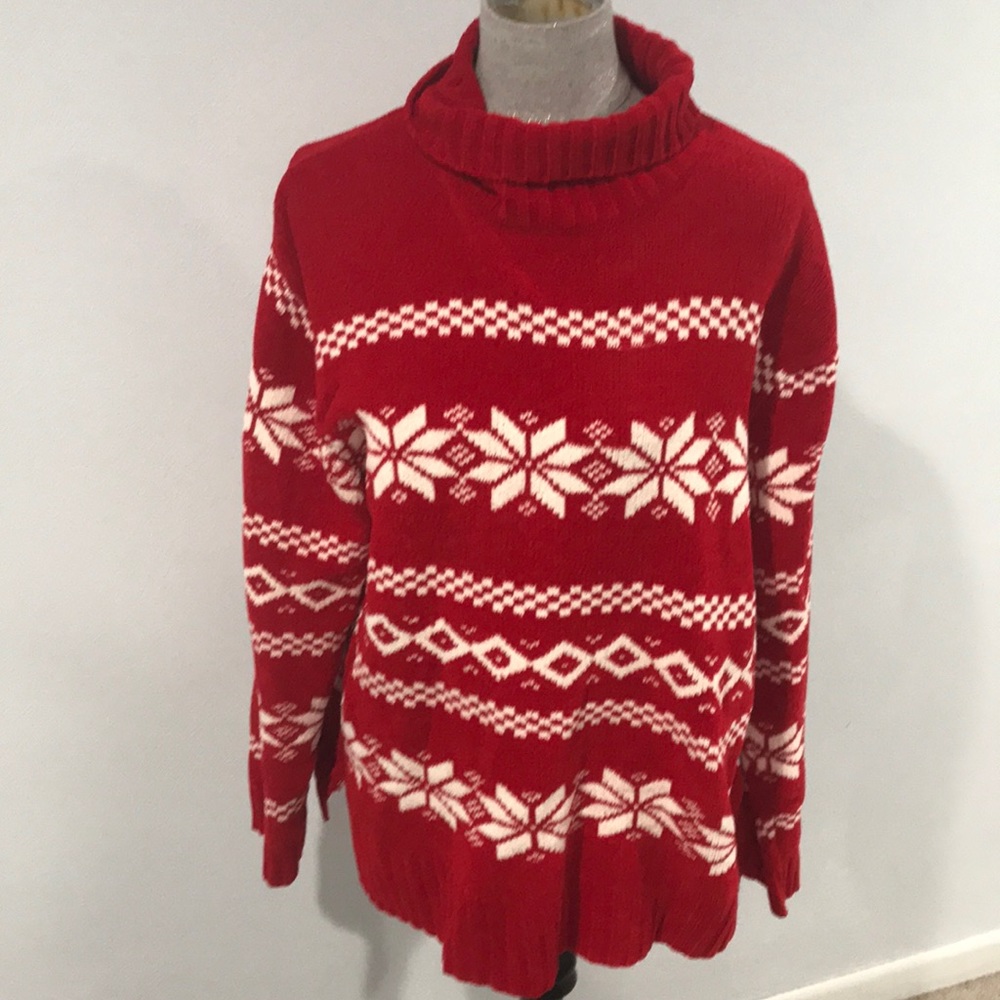 Red white “ugly” Christmas sweater. Size large.